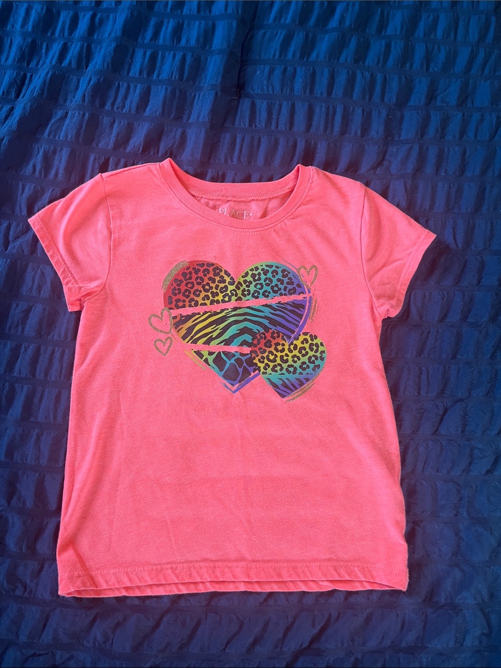 Girls' Pink Heart Graphic Tee - Bright Neon Heart Design
Small stain above heart